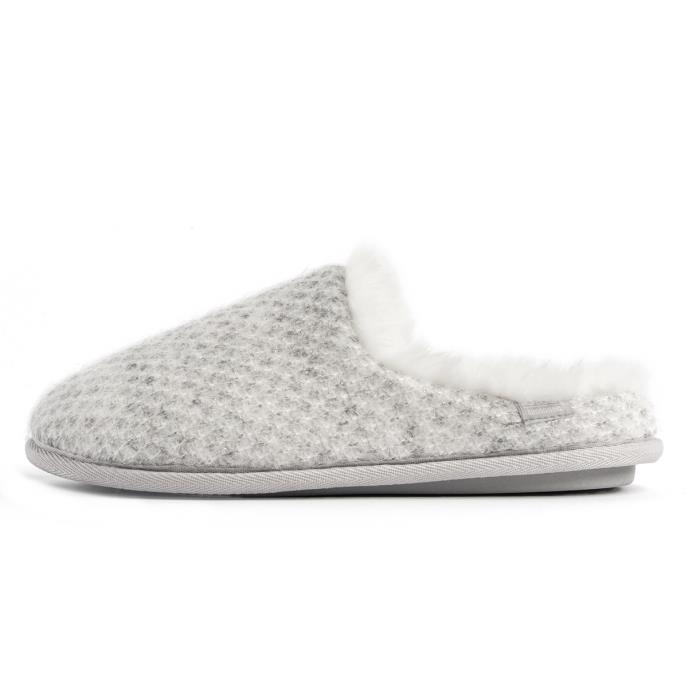Isotoner® Ladies Sparkle Knit Swept Back Mule Slippers Light Grey Extra Image 3